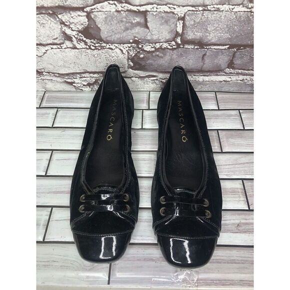 Mascaro Black Suede Patent Square Toe Ballet Flats Shoes Women’s Sz 38.5EU/8M US - Picture 2 of 16